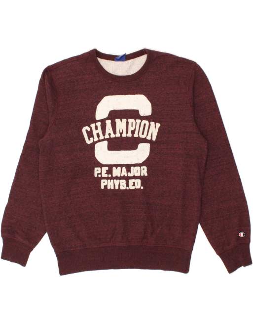 Vintage Champion Size L Graphic Sweatshirt Jumper in Burgundy