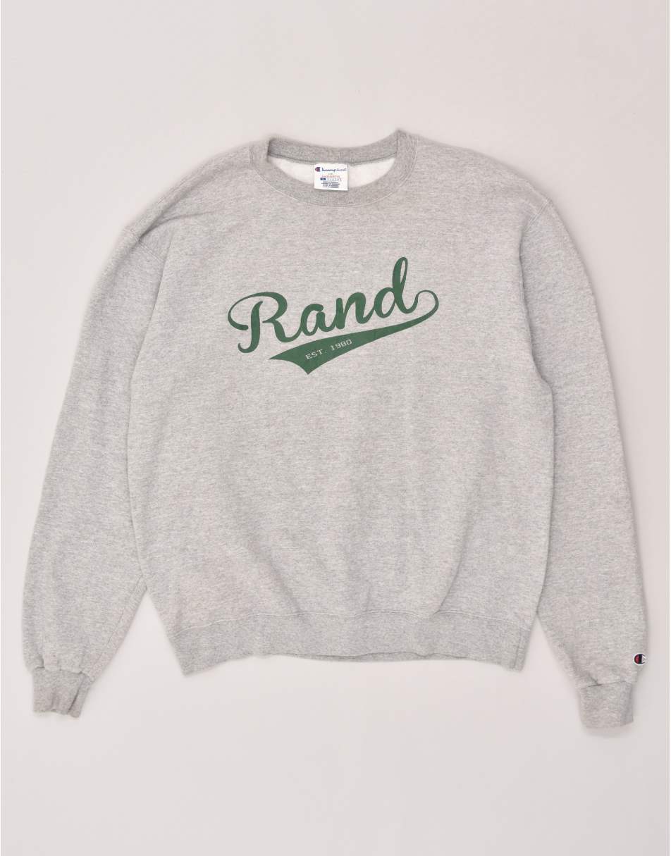 Vintage Champion Size L Graphic Sweatshirt Jumper in Grey