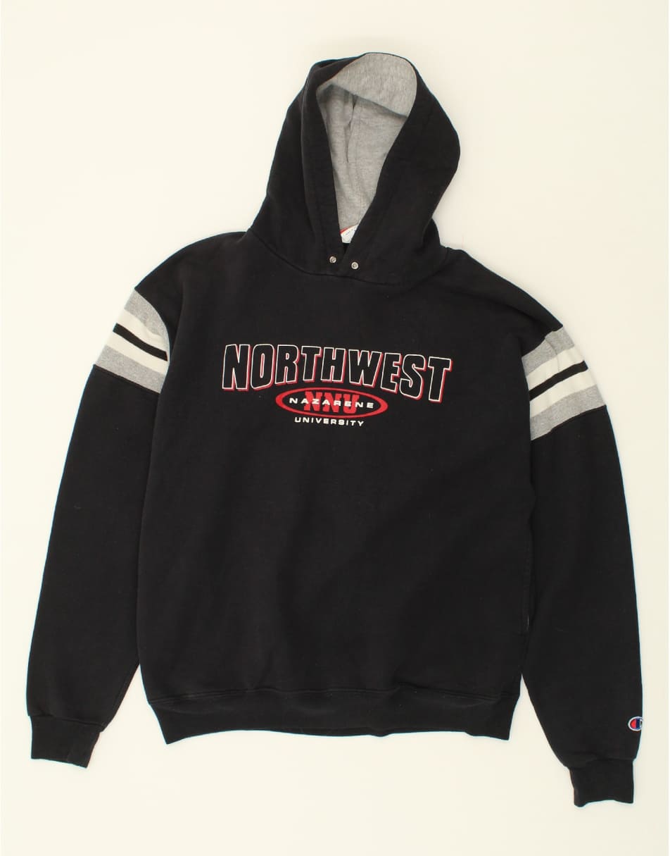 Vintage Champion Size L Hoodie Jumper in Black
