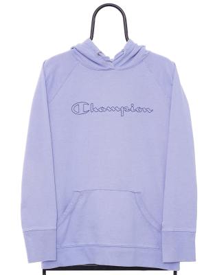 Vintage Champion Size L Hoodie Spellout In Blue