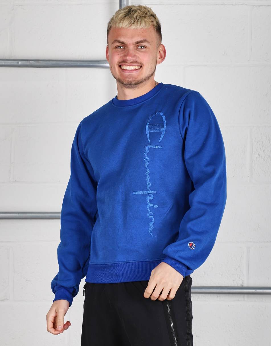 Vintage Champion Size L spell out logo pullover sweatshirt in blue