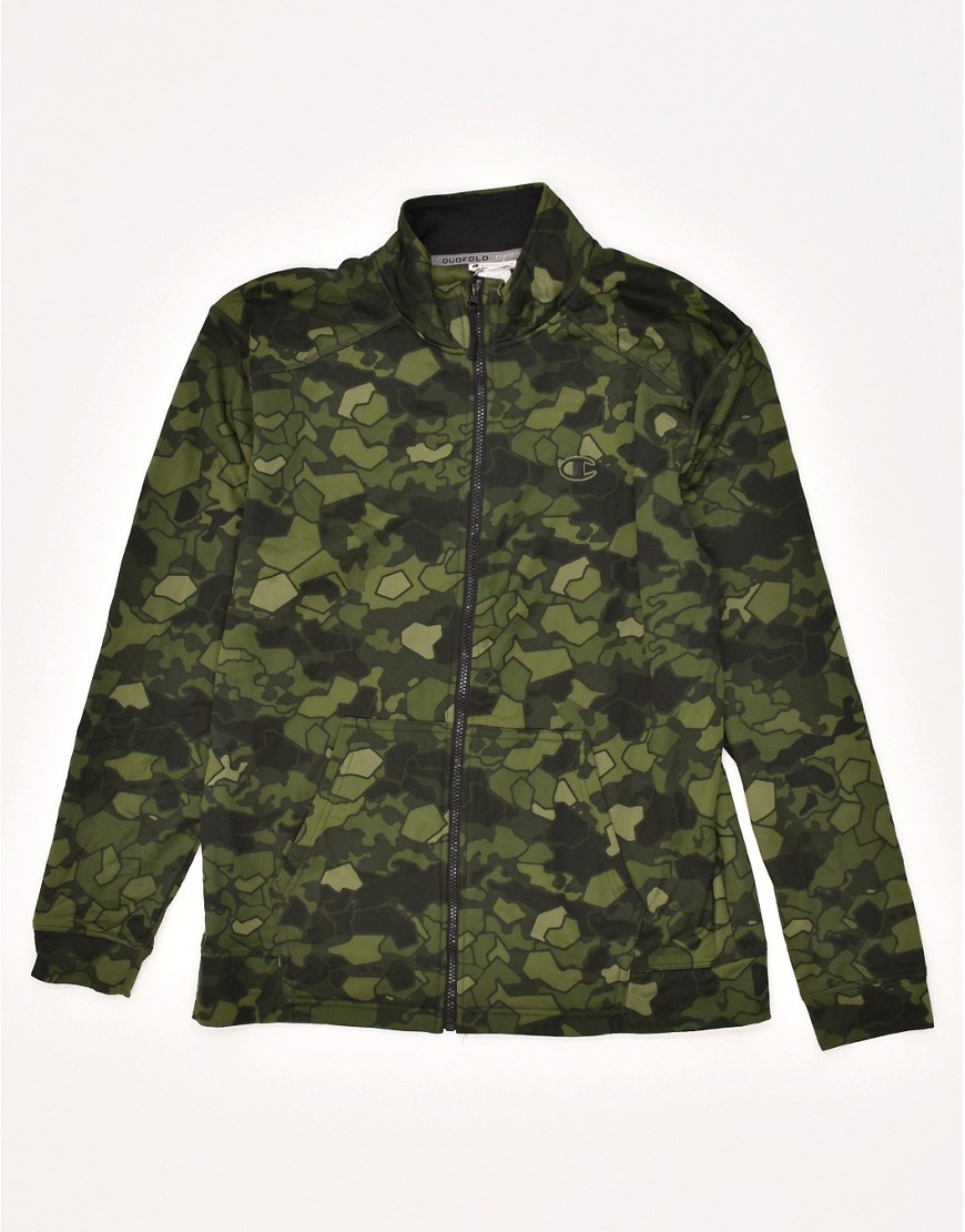 Vintage Champion Size M Camouflage Tracksuit Top Jacket in Green