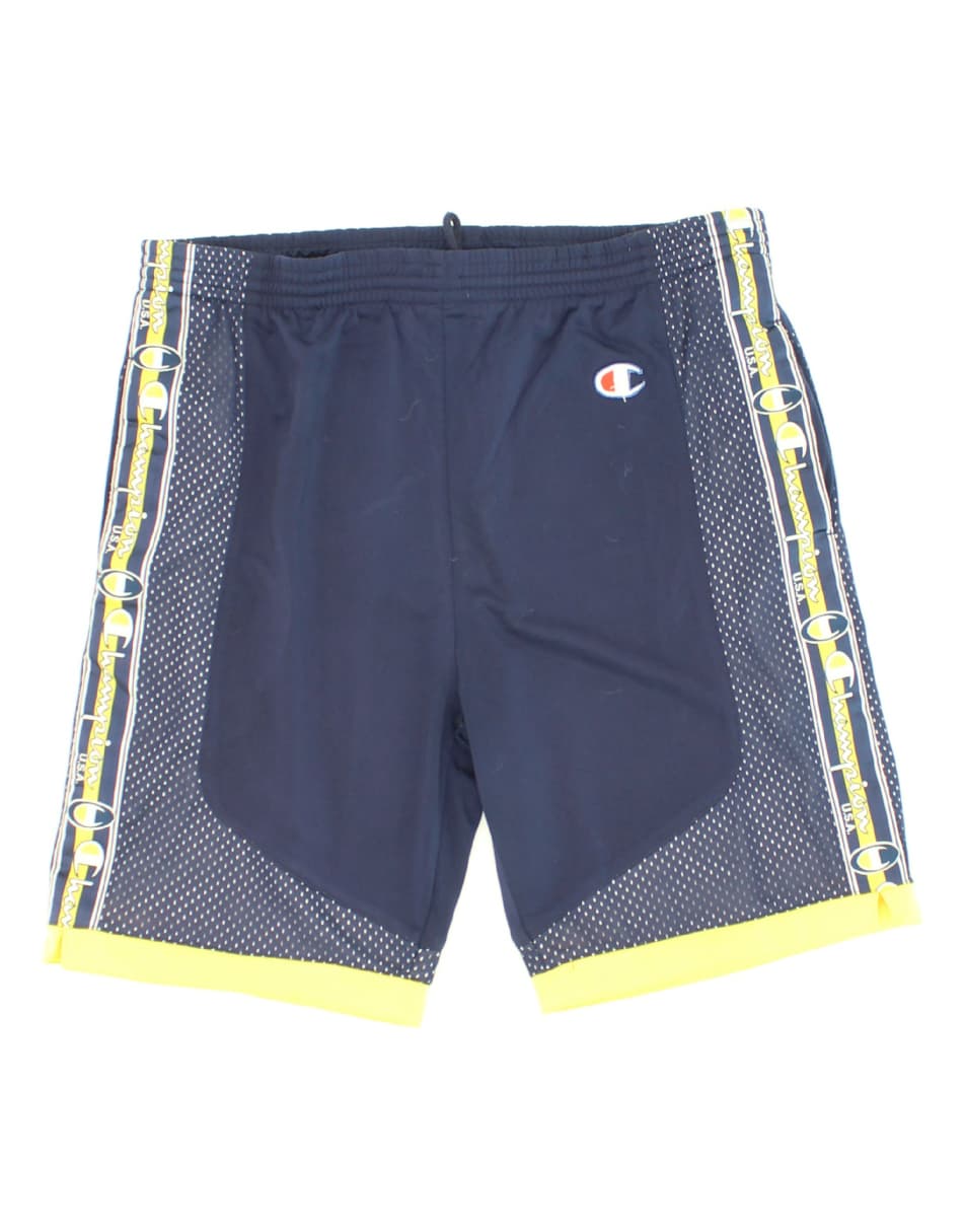 Vintage Champion Size M Colourblock Sport Shorts in Blue