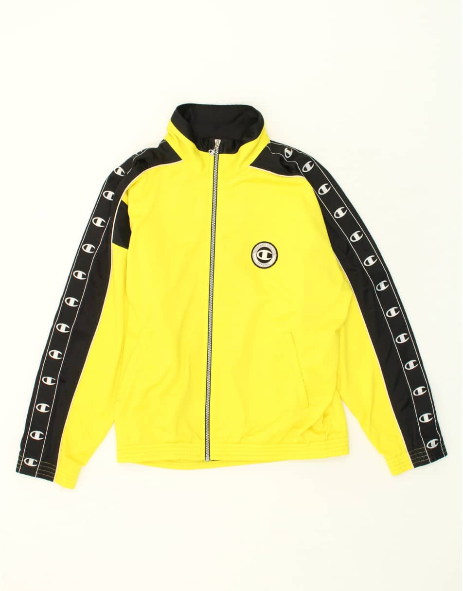 Vintage Champion Size M Colourblock Tracksuit Top Jacket in Yellow