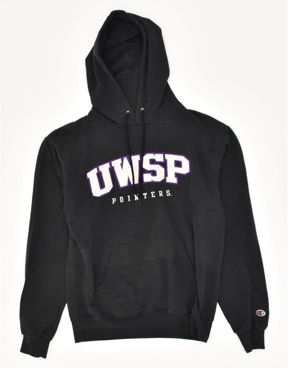 Vintage Champion Size M Graphic Hoodie Jumper in Black