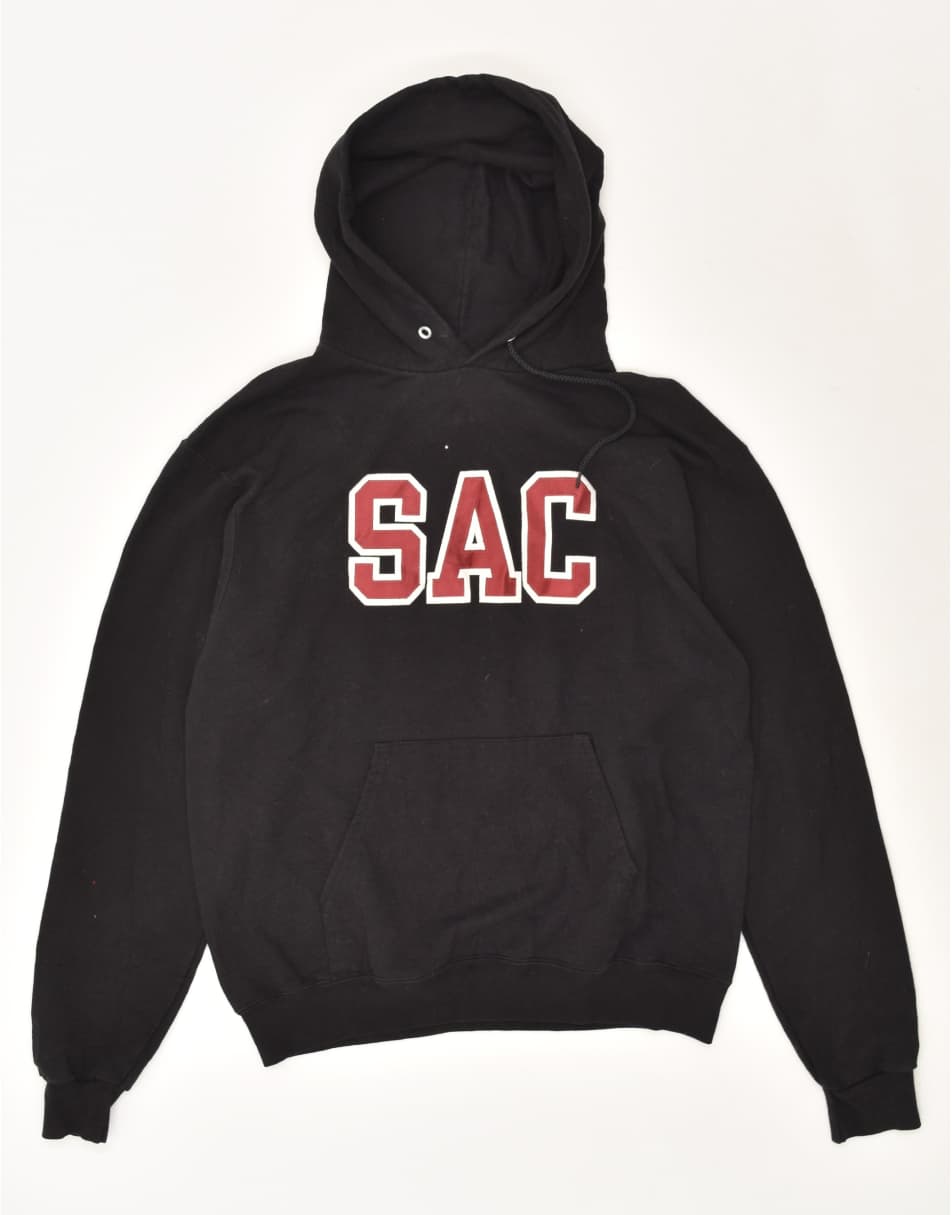 Vintage Champion Size M Graphic Hoodie Jumper in Black