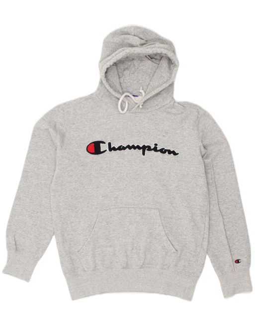 Vintage Champion Size M Graphic Hoodie Jumper in Grey