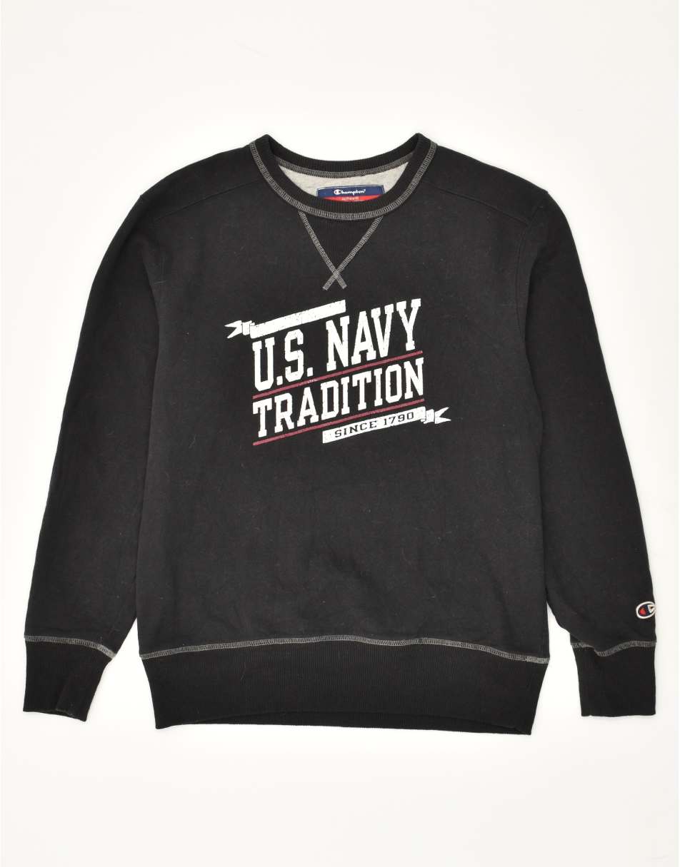 Vintage Champion Size M Graphic Sweatshirt Jumper in Black