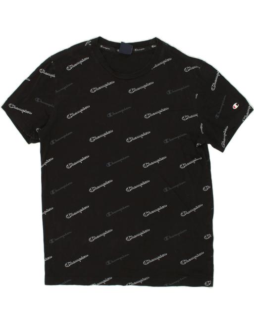 Vintage Champion Size M Graphic T-Shirt Top in Black
