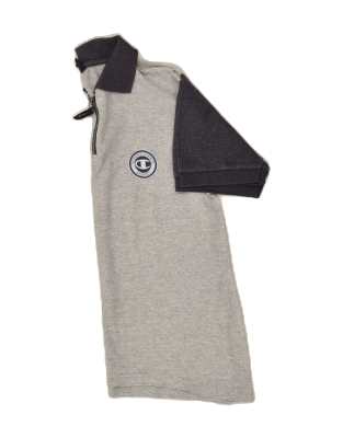 Vintage Champion Size S Colourblock Polo Shirt in Grey