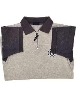 Vintage Champion Size S Colourblock Polo Shirt in Grey