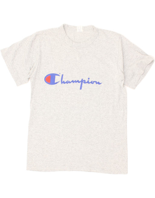 Vintage Champion Size S Flecked Graphic T-Shirt Top in Grey
