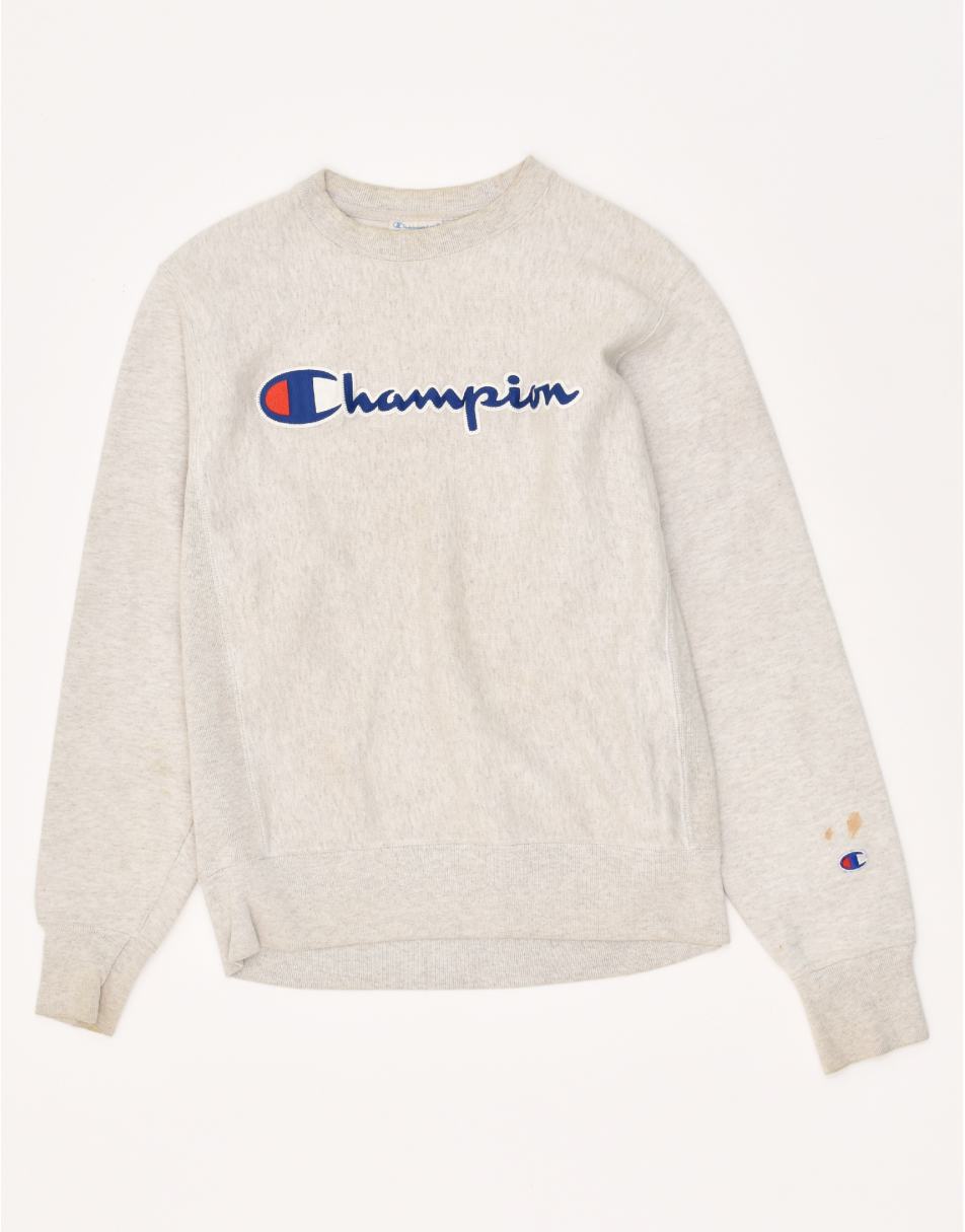 Vintage Champion Size S Graphic Sweatshirt Jumper in Grey