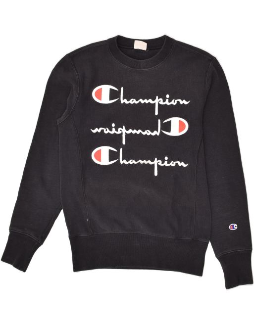 Vintage Champion Size S Graphic Sweatshirt Jumper in Navy Blue