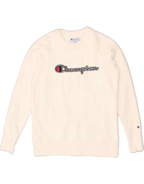 Vintage Champion Size S Graphic Sweatshirt Jumper in White - view 1