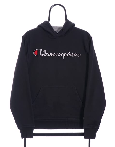 Vintage Champion Size S Hoodie Spellout In Black - view 1