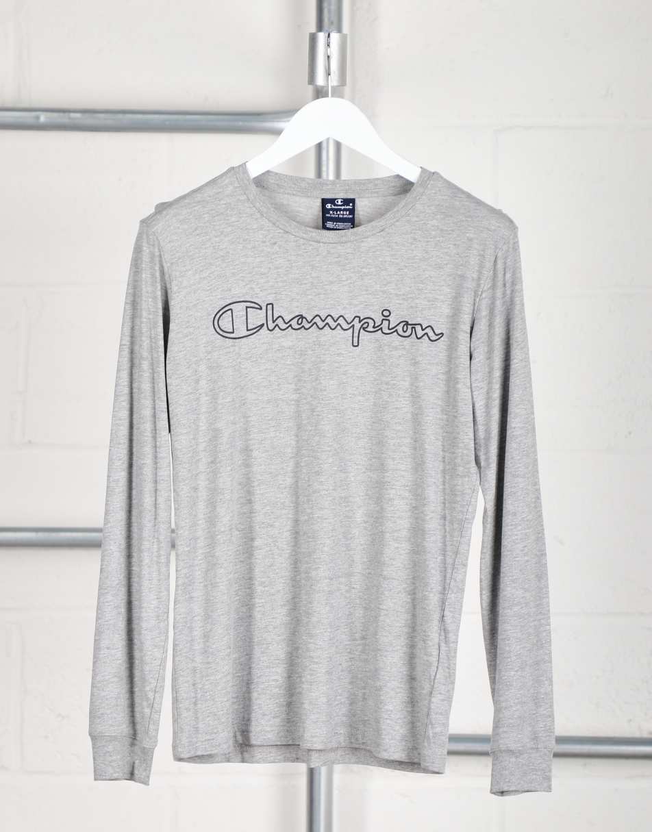 Vintage Champion Size S long sleeve spell out t-shirt in grey