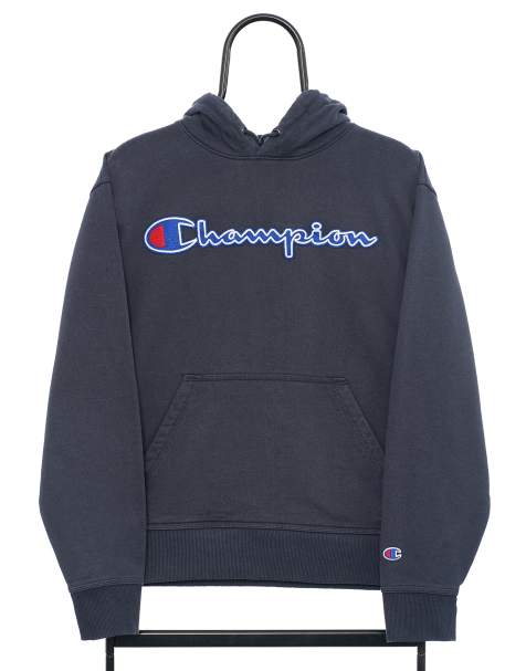 Vintage Champion Size S Spellout Hoodie In Navy - view 1