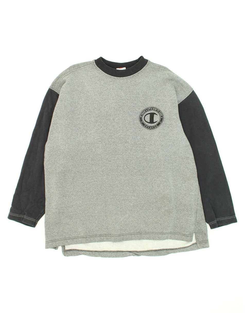 Vintage Champion Size XL Colourblock Sweatshirt Jumper in Grey