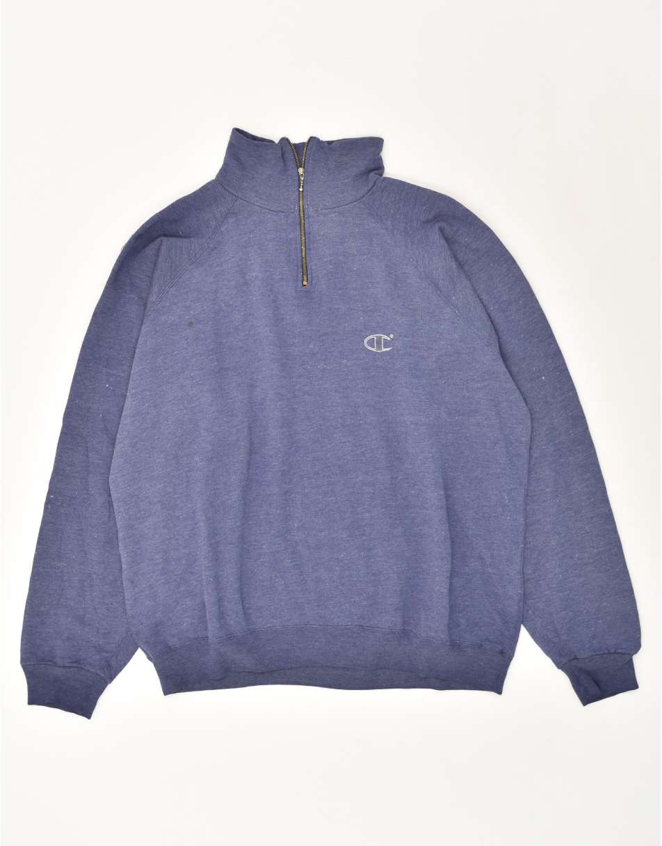 Vintage Champion Size XL Zip Neck Sweatshirt Jumper in Blue