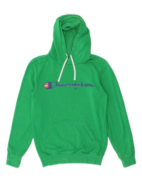 Vintage Champion Size XS Graphic Hoodie Jumper in Green - view 1