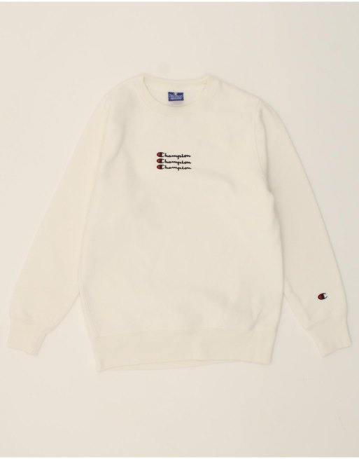 Vintage Champion Size XS Graphic Sweatshirt Jumper in White