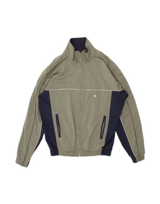 Vintage Champion Tracksuit Top Jacket UK 16 Large In Khaki Colourblock