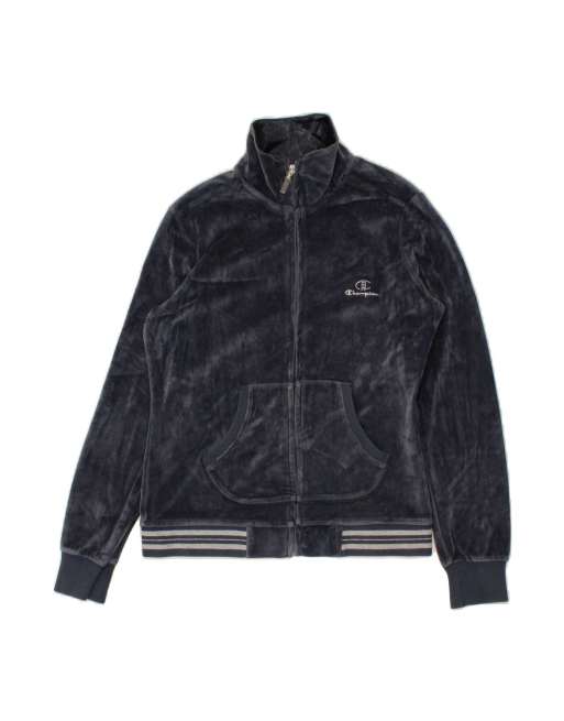 Vintage Champion Velour Tracksuit Top Jacket UK 12 Medium In Grey