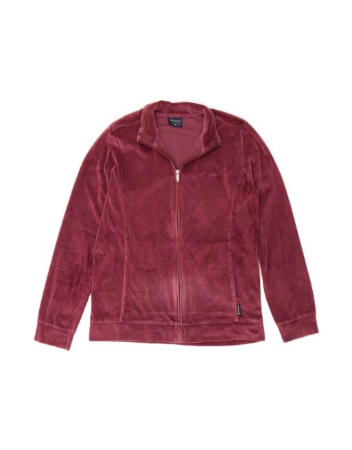 Vintage Champion Velour Tracksuit Top Jacket UK 14 Medium In Burgundy