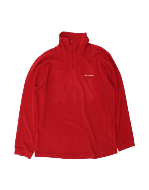 Vintage Champion Zip Neck Fleece Jumper 2XL In Red