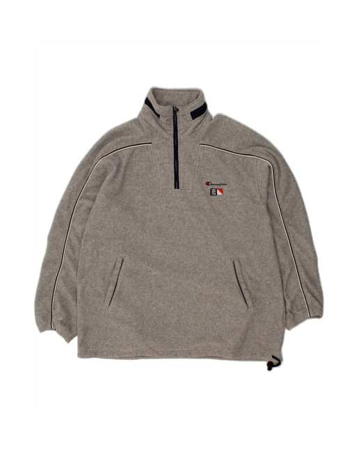 Vintage Champion Zip Neck Fleece Jumper Large In Grey