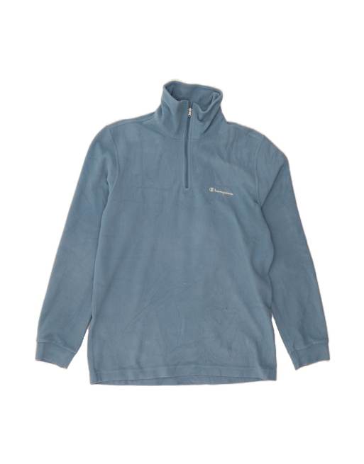 Vintage Champion Zip Neck Fleece Jumper Small In Blue
