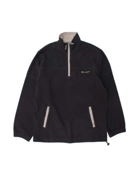 Vintage Champion Zip Neck Fleece Jumper XL In Black - view 1