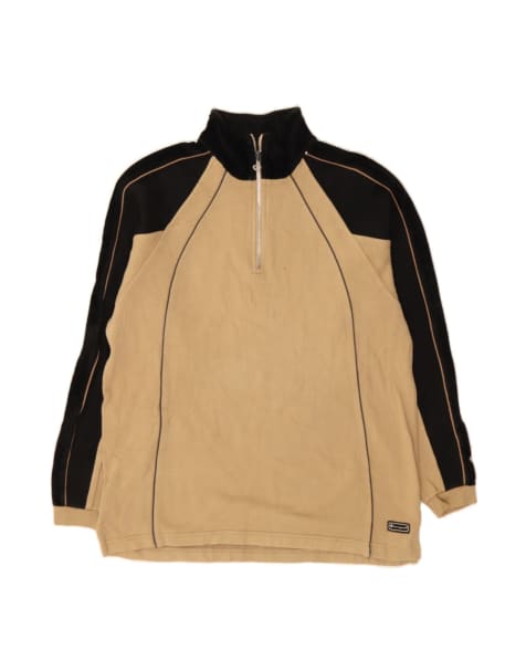 Vintage Champion Zip Neck Sweatshirt Jumper Large In Beige Colourblock - view 1