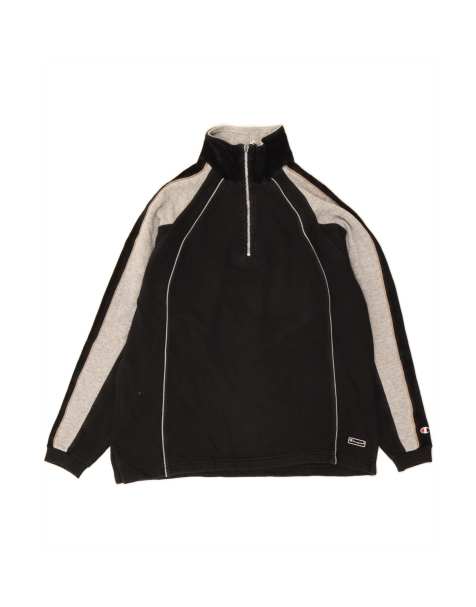 Vintage Champion Zip Neck Sweatshirt Jumper Medium In Black Colourblock - view 1