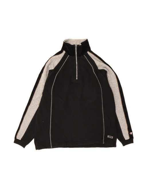 Vintage Champion Zip Neck Sweatshirt Jumper Medium In Black Colourblock
