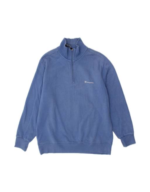 Vintage Champion Zip Neck Sweatshirt Jumper UK 16 Large In Blue