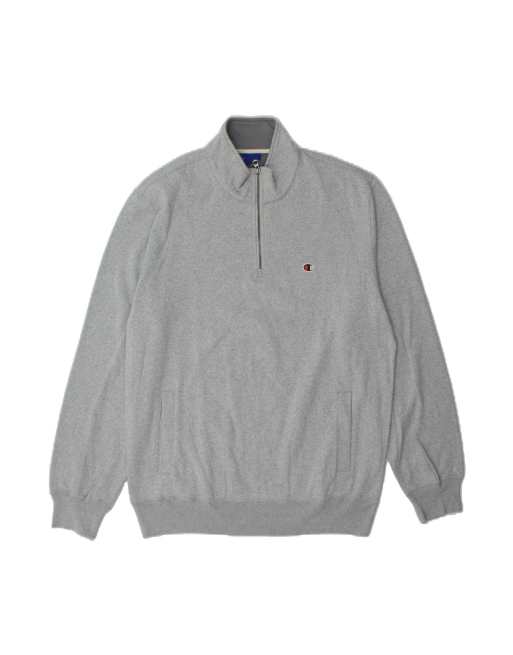 Vintage Champion Zip Neck Sweatshirt Jumper XL In Grey