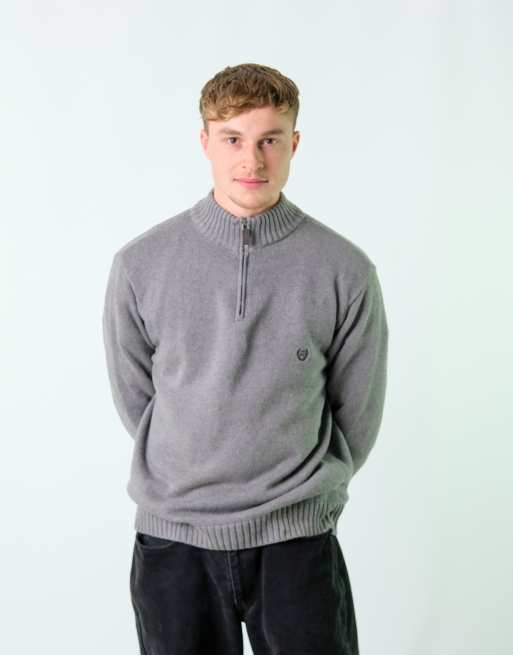 Vintage Chaps Ralph Lauren XL Knit Sweatshirt Grey Quarter Zip