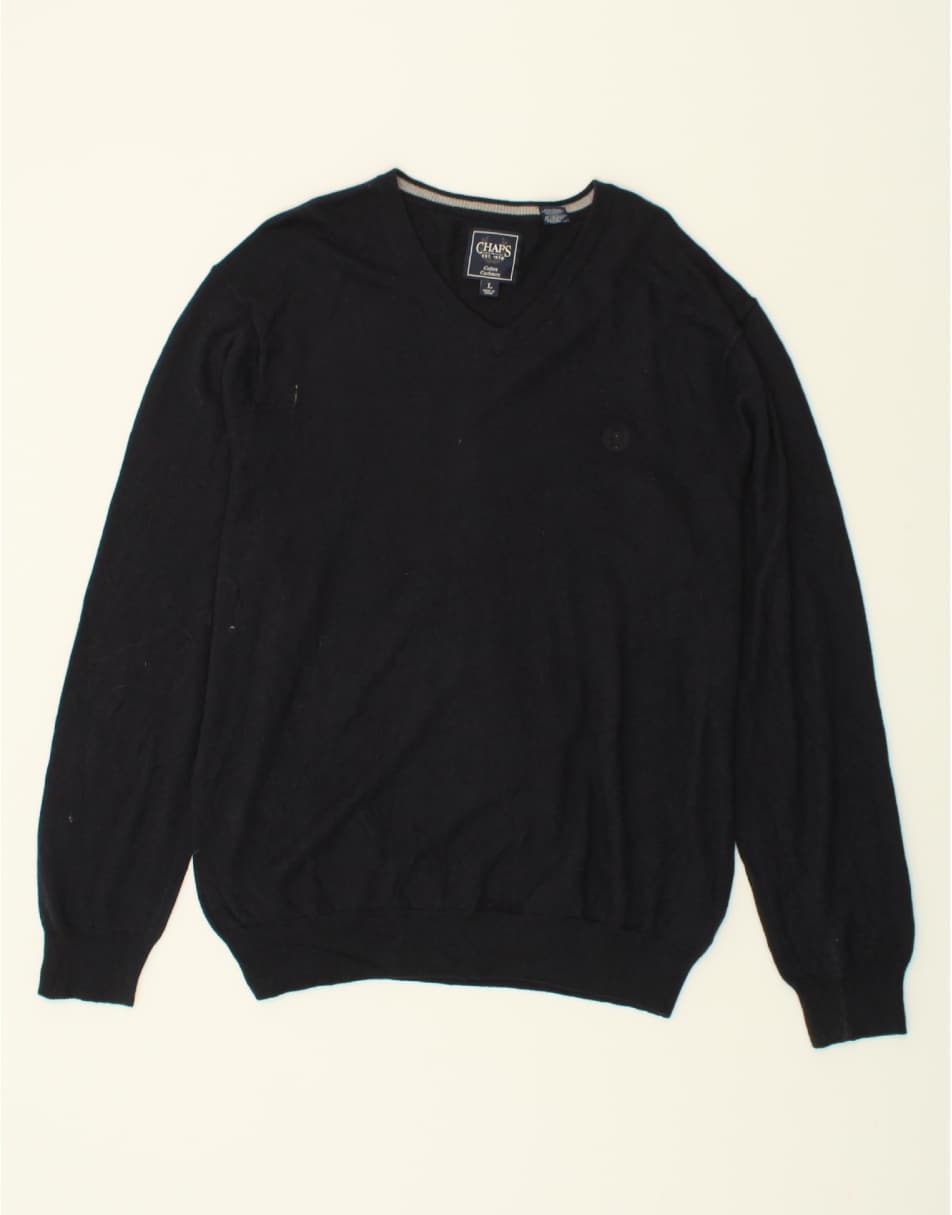 Vintage Chaps Size L V-Neck Jumper Sweater in Black