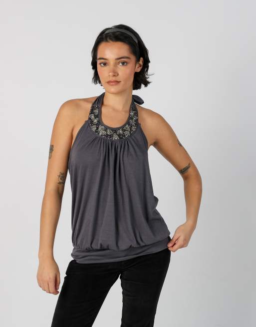 Vintage Charlotte Russe M woven top in charcoal grey, 1 of 4