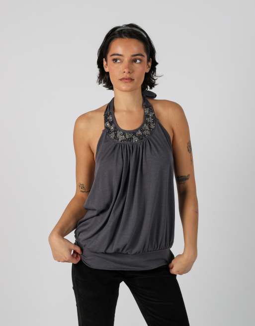 Vintage Charlotte Russe M woven top in charcoal grey, 3 of 4