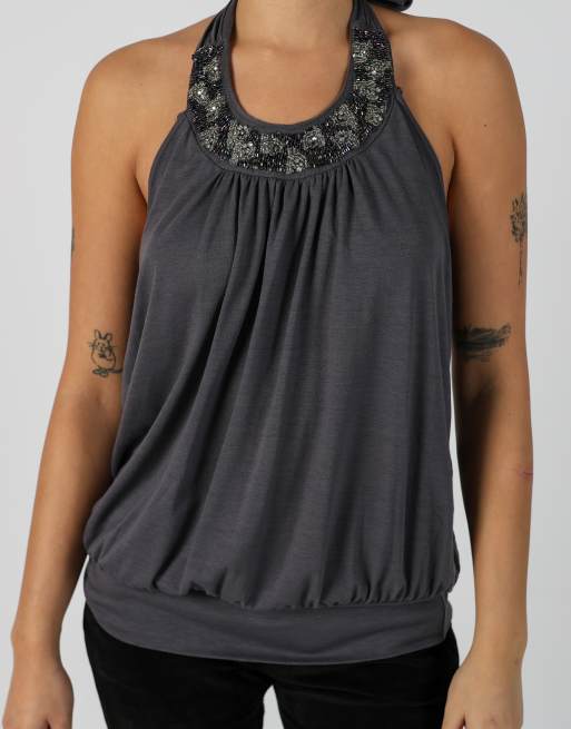 Vintage Charlotte Russe M woven top in charcoal grey, 4 of 4