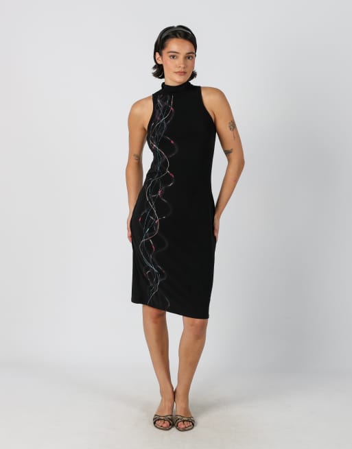 Vintage Charly Italia M woven midi dress in black, 1 of 4