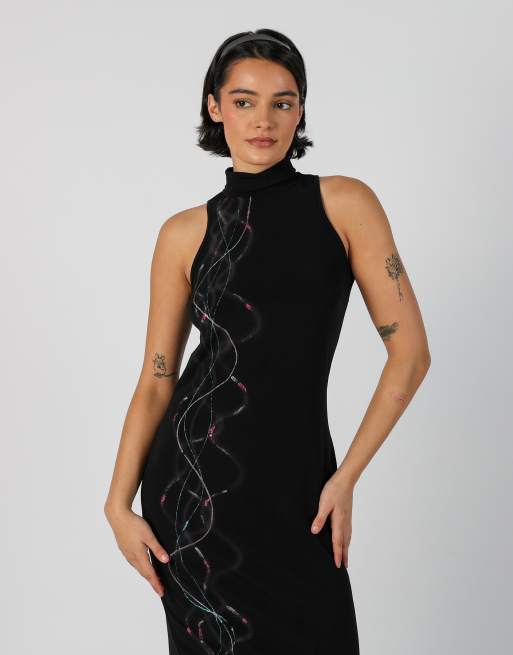 Vintage Charly Italia M woven midi dress in black, 4 of 4