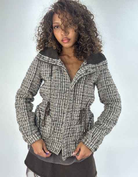 Vintage checkered jacket in brown - view 1