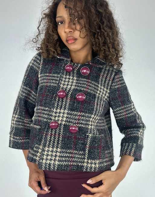 Vintage checkered peacoat in grey