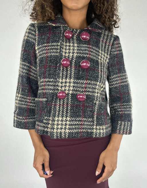 Vintage checkered peacoat in grey, 3 of 4
