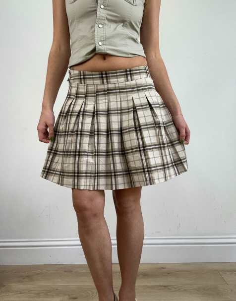 Vintage checkered pleated skirt in beige - view 1