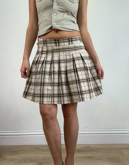 Vintage checkered pleated skirt in beige